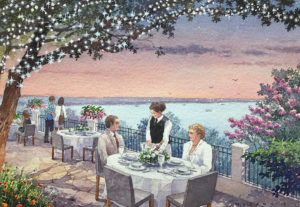 lake view dining watercolor